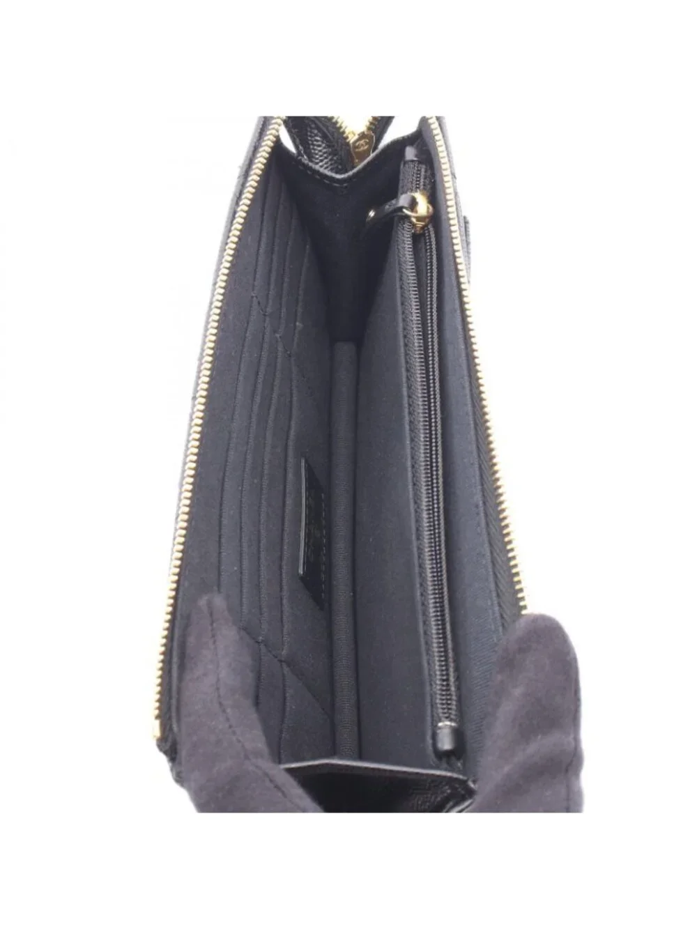 Chanel Clutch Quilted Wallet Black Caviar Leather Chain